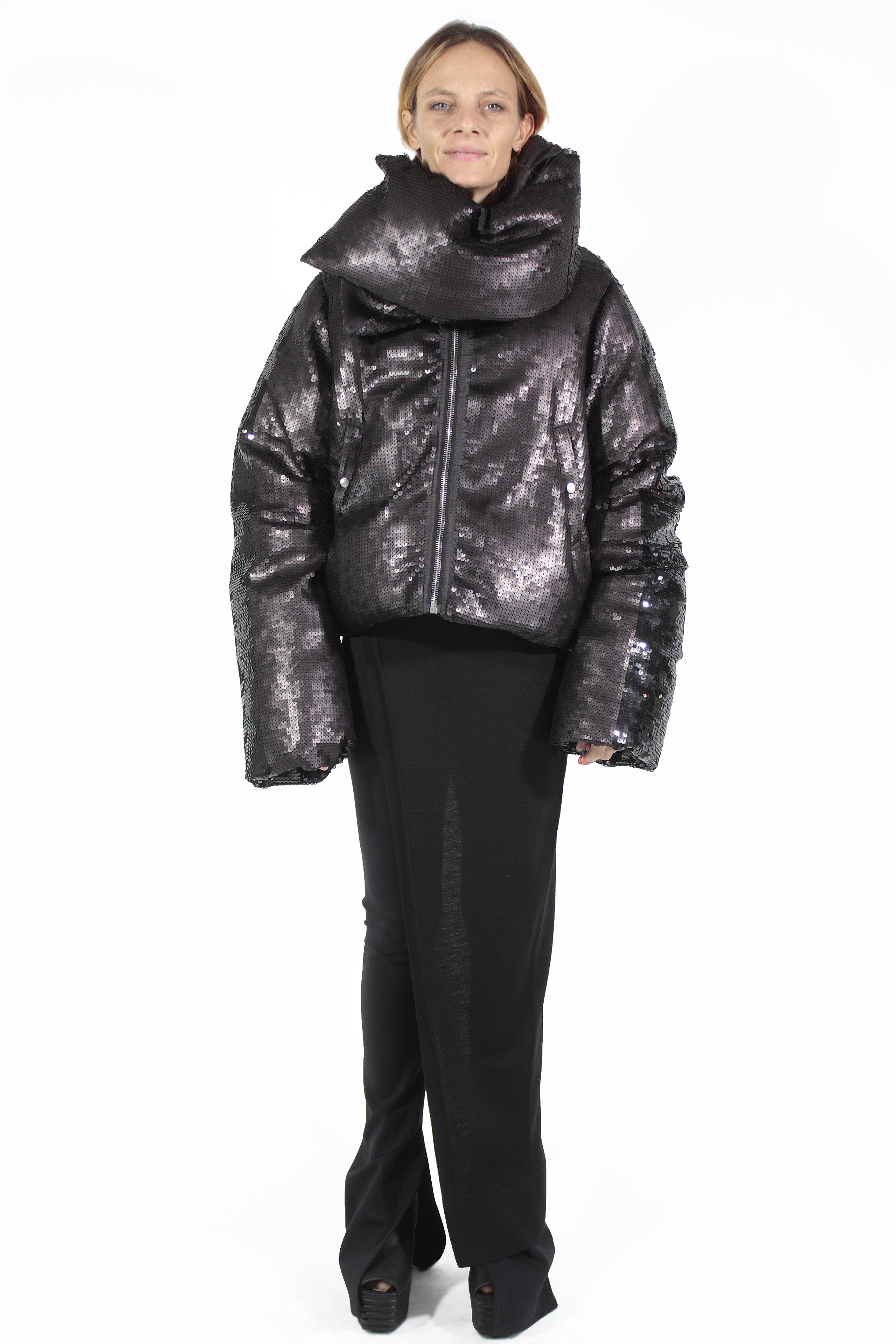 Rick Owens IMPERMEABILI Funnel Neck Sequins Jacket