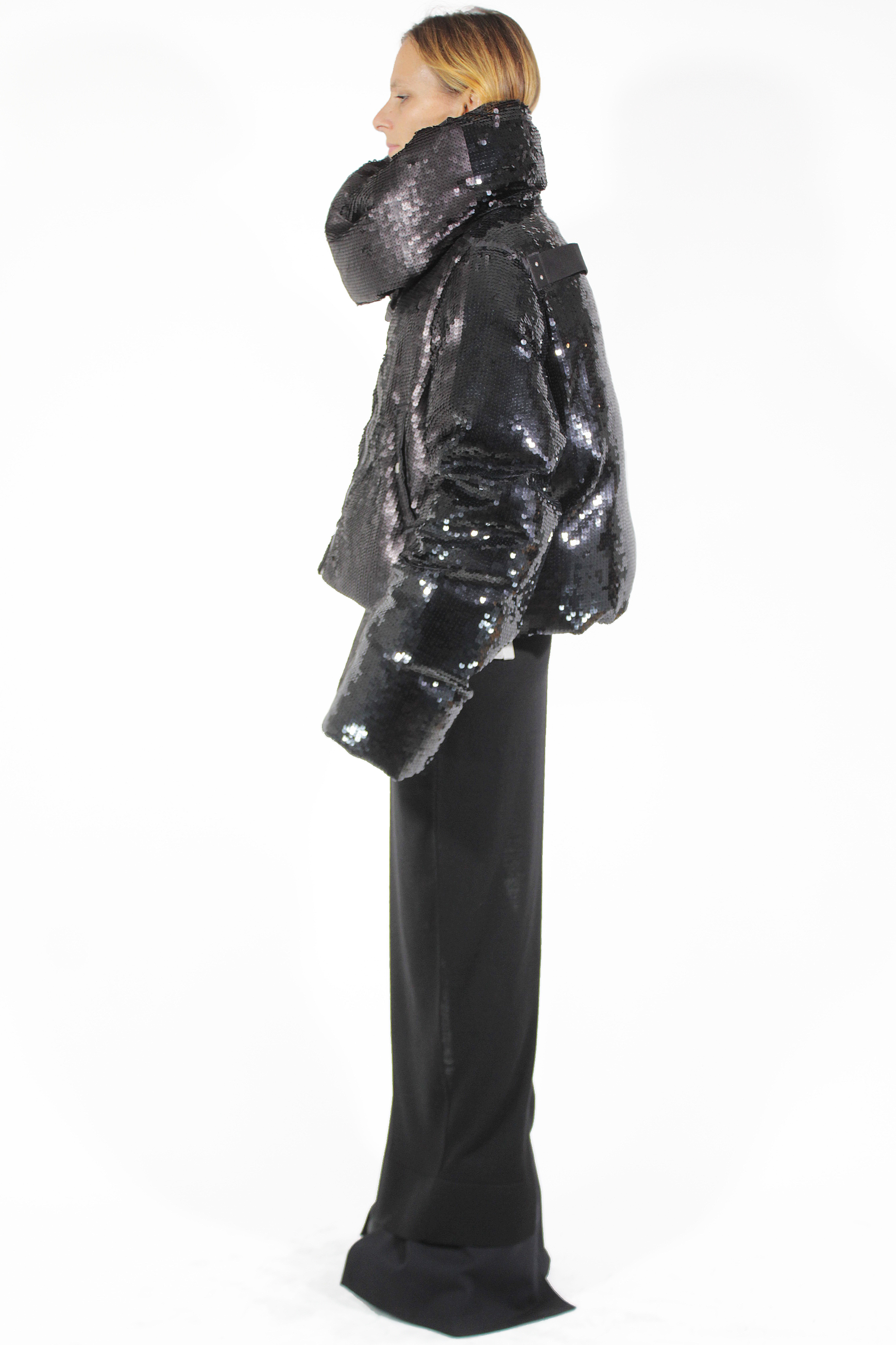 Rick Owens IMPERMEABLE Funnel Neck Sequins Jacket