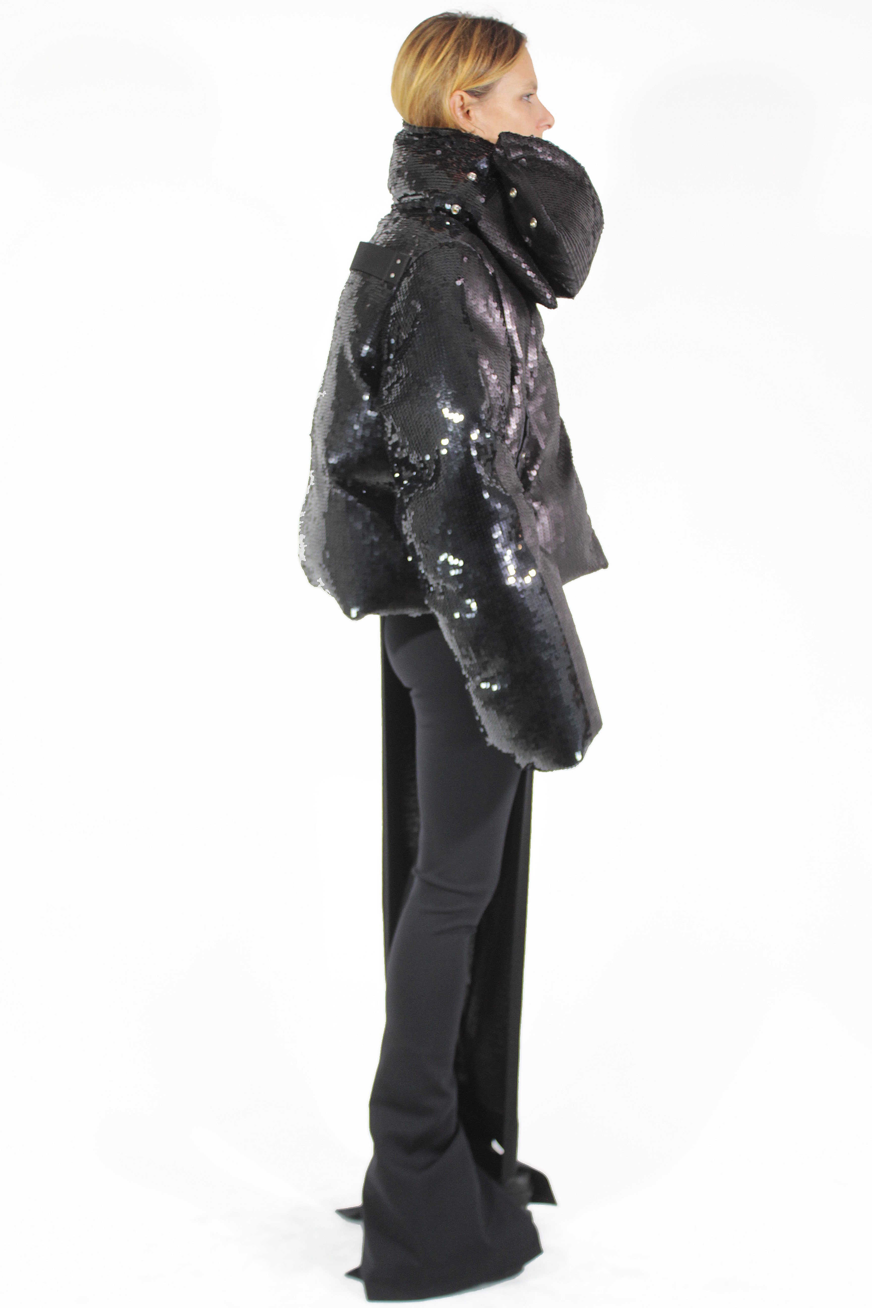 Rick Owens CAPOTTI IMPERMEABILI Funnel Neck Sequins Jacket