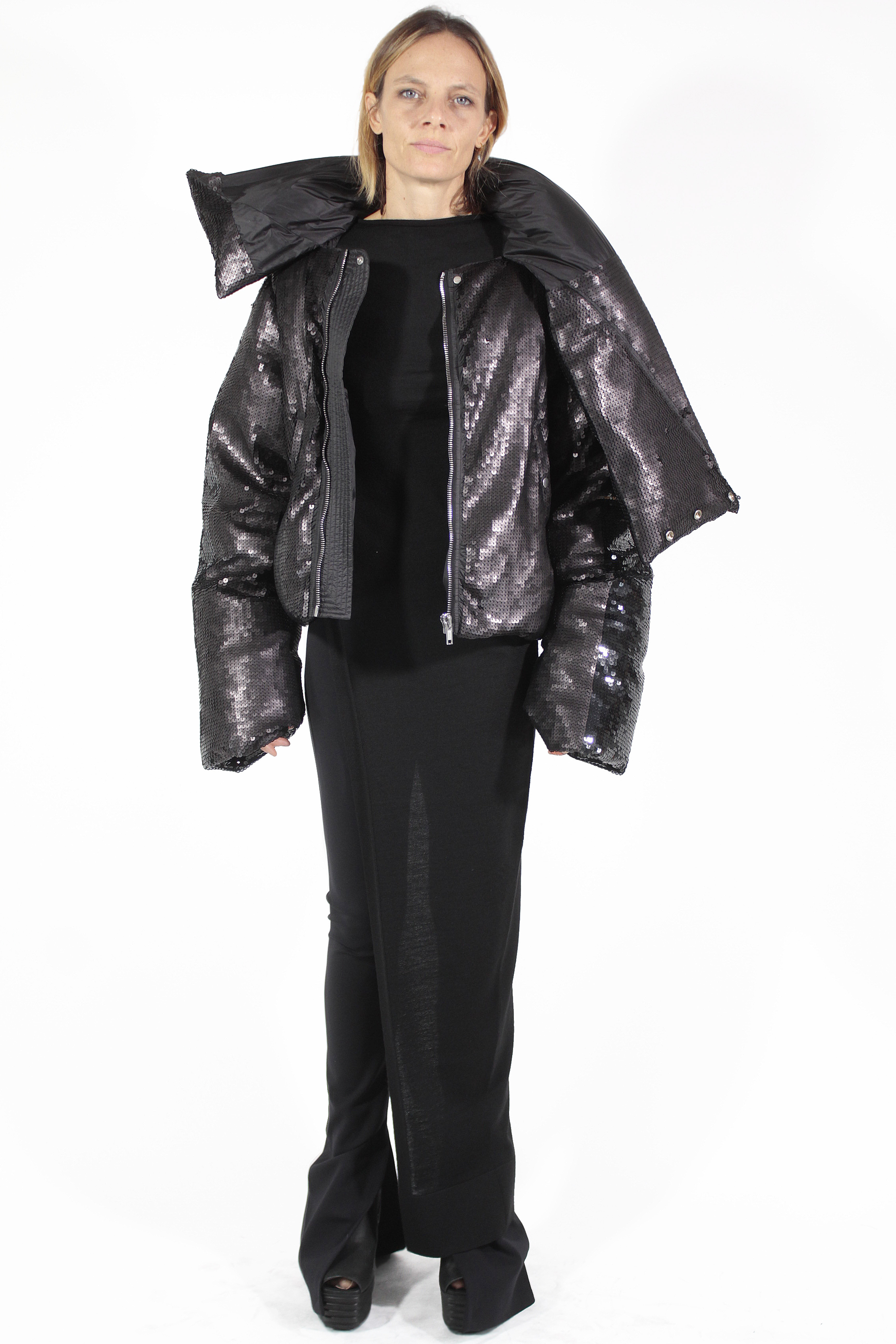 Rick Owens CAPOTTI IMPERMEABILI Funnel Neck Sequins Jacket
