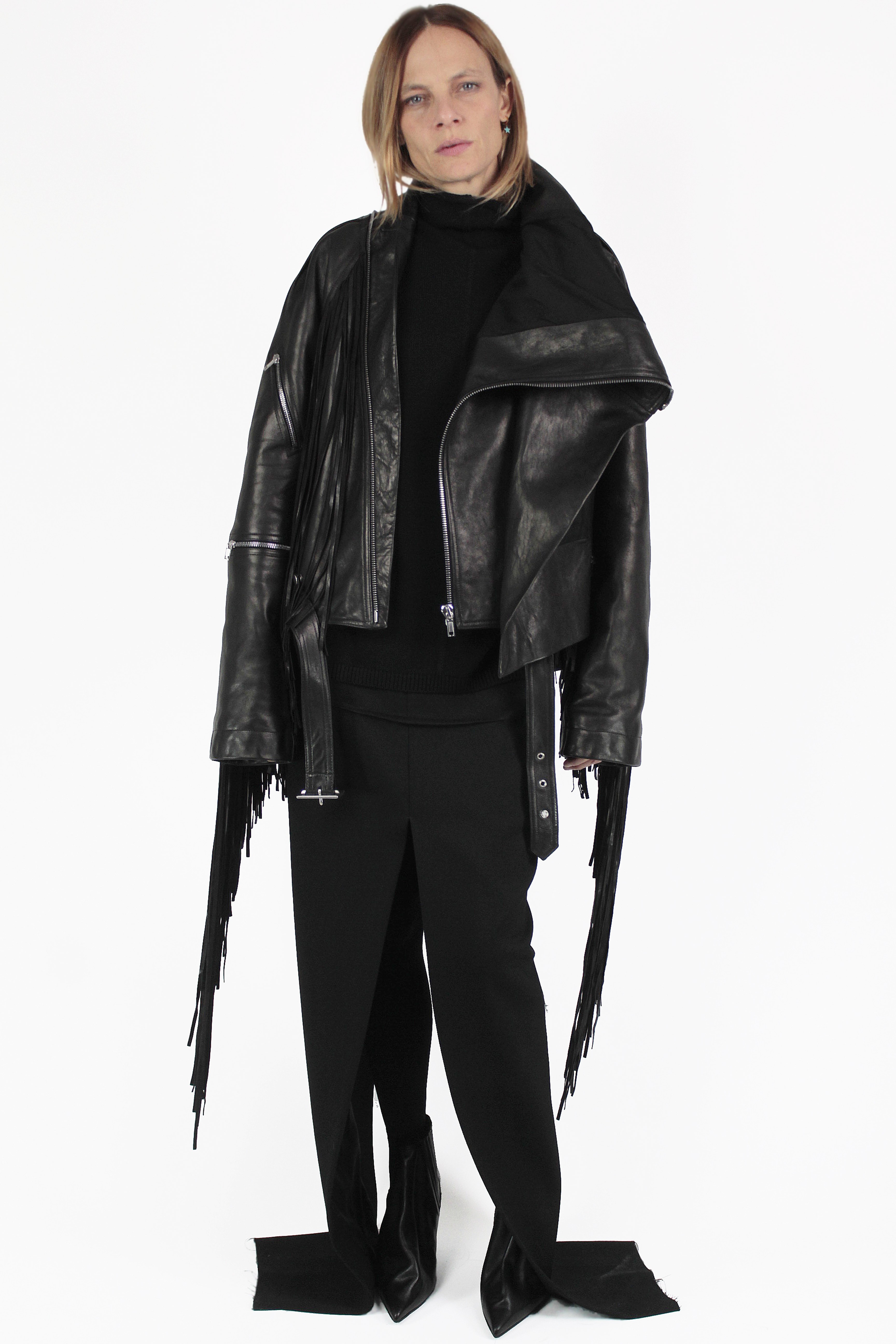 Rick Owens 가죽 재킷 Cropped Scarflight Jacket