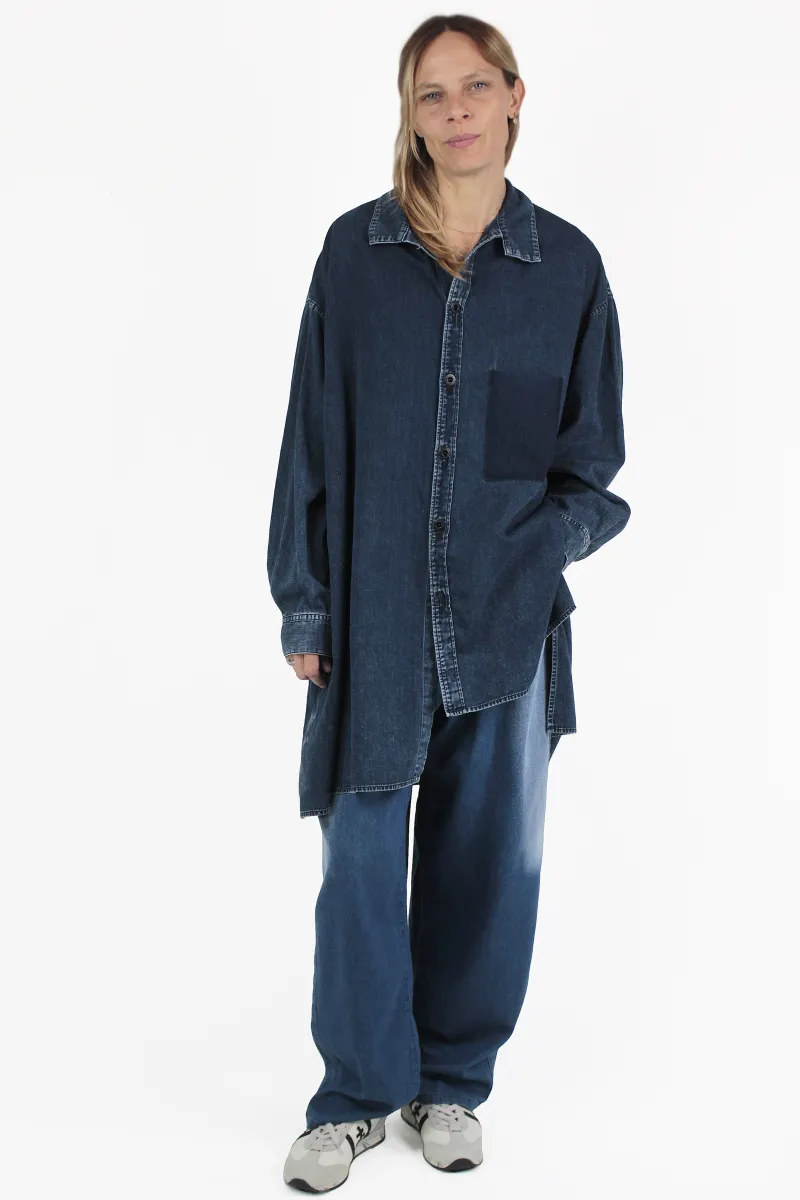 Yohji Yamamoto CHEMISES Umbalanced Indigo Blouse
